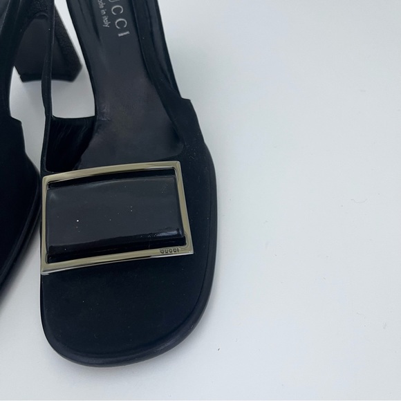 Vintage Gucci Square Buckle Round Toe Sparkly Block Mary Janes Slingbacks Heels - Picture 5 of 10